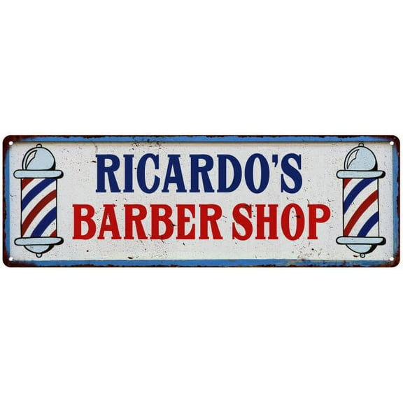 RICARDO'S Barber Shop Hair Salon Metal Sign Retro 6x18 106180031397