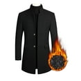 thumbnail image 1 of UKAP Men Pea Coat Solid Color Trench Coats Lapel Jacket Mid Length Work Outwear Black (thickened) 2XL, 1 of 2