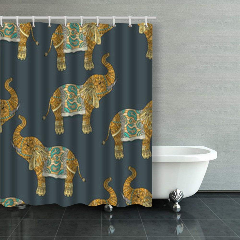 WOPOP Seamless Pattern Handdrawn Tribal Styled Elephant Flowers Shower