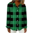 thumbnail image 6 of Lenpel Button down Shirts for Women Plus Size Long Sleeve Curved Hem Plaid Collared Blouses Loose Dressy Casual Tops(Army Green,X-Large), 6 of 6
