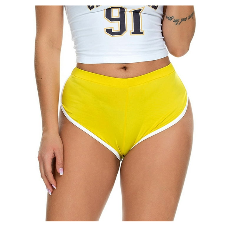 frehsky shorts for women fashion women elastic shorts hot summer stretch  sports shorts yoga pants gym shorts women yellow
