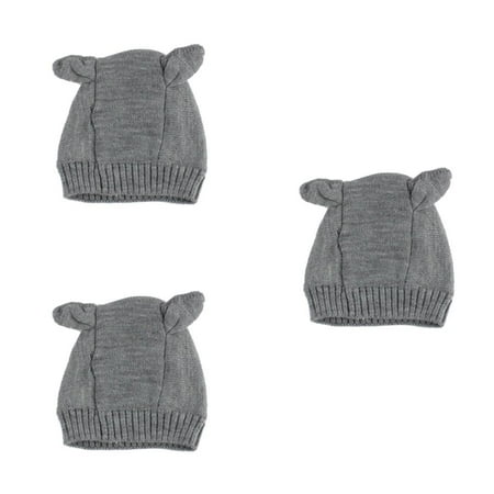 

wrea3pcs Kids Children Deer Shape Knit Hat Solid Color Cap Boy Girl Autumn Winter Warm Ear Protect Beanie Bonnet