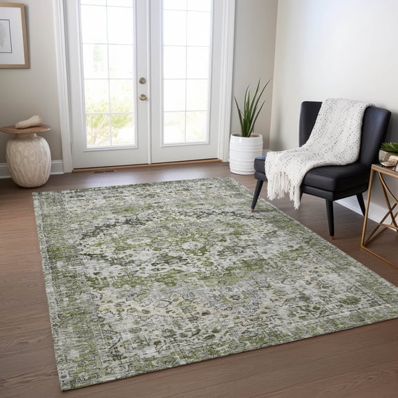 Addison Rugs Chantille Indoor/Outdoor Traditional Border Aloe Machine Washable Rectangle Rug, 10' x 14'