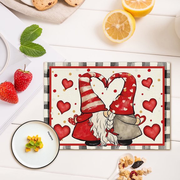 Artoid Mode Red Love Valentines Day Placemats Set Of Wedding Holiday Table Mats For Party Kitchen Dining Decoration for Couples