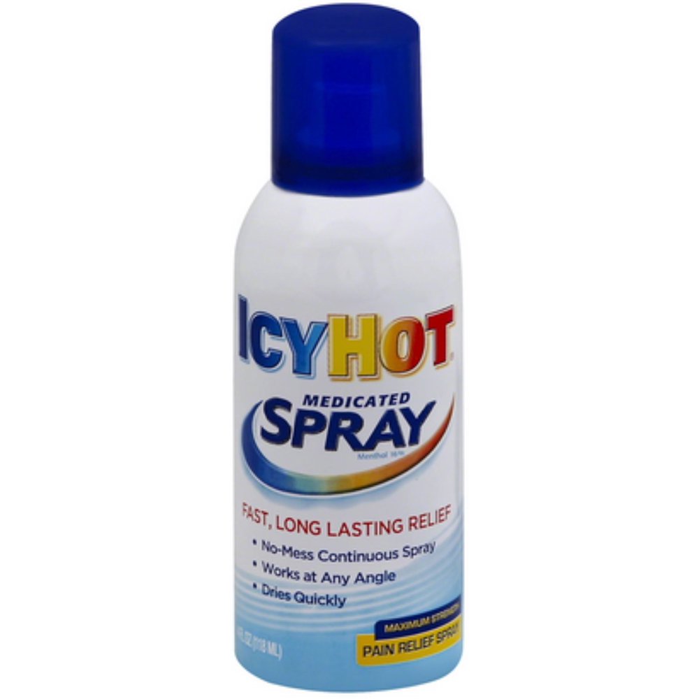 ICY HOT Medicated Pain Relief Spray Maximum Strength 4 oz (Pack of 2