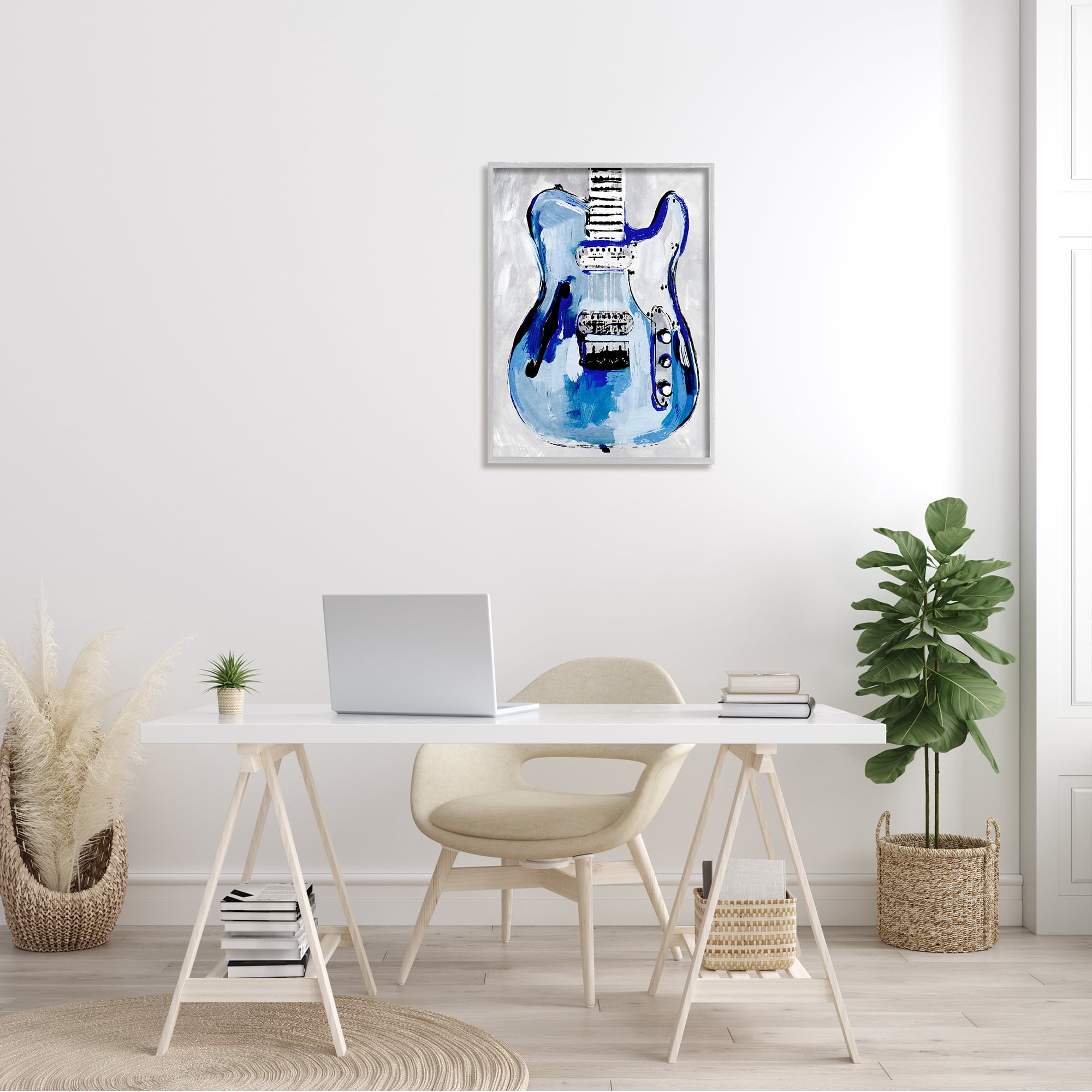 Stupell Industries Abstract Rockstar Guitar Modern Painting Blue Grey, 24 x 30,Design by Annie Warren