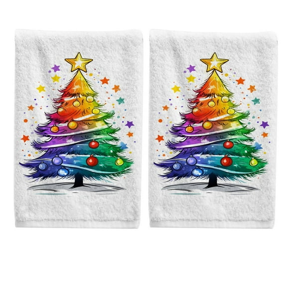 Ryvnso Art Christmas Tree and Star Hand Towels Set for Bathroom Cotton Face Towel Decorative 15.5x29.5 inch