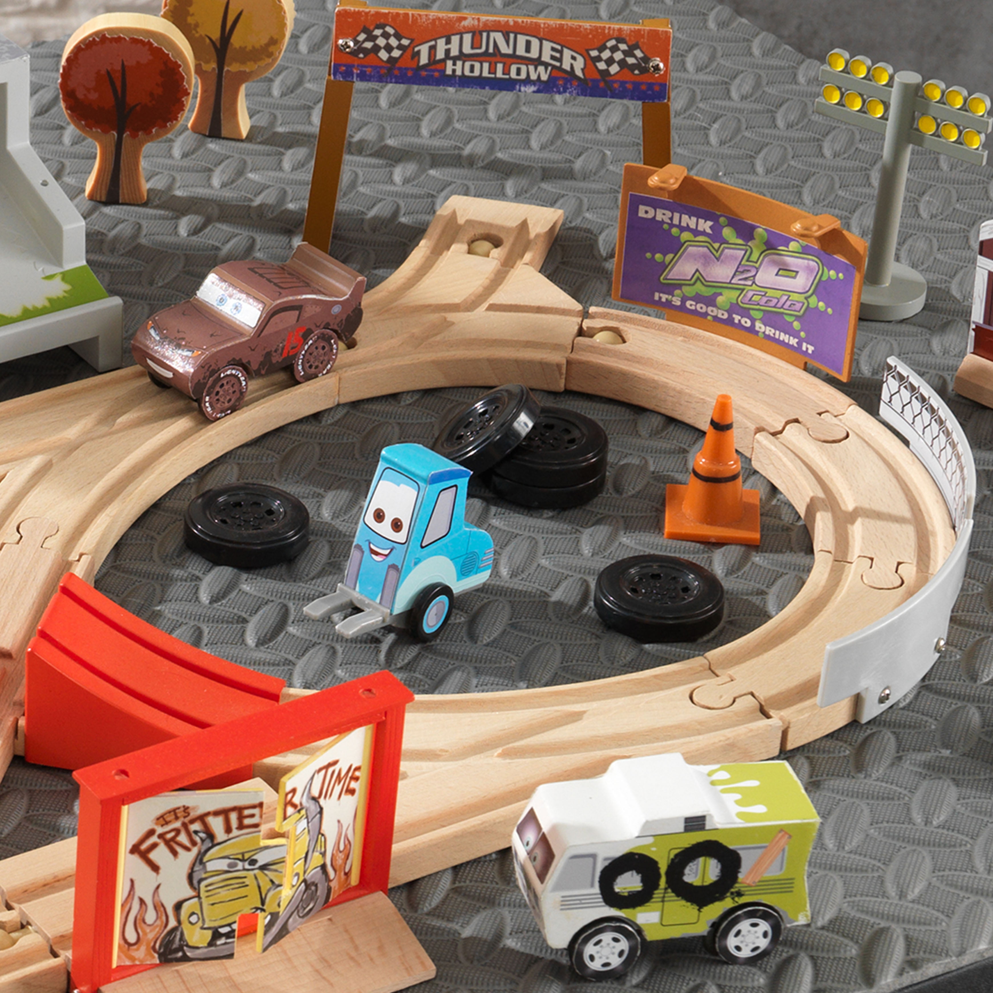 Piece Wooden Track Set with Accessories and Table Disney KIDKRAFT Pixar Cars 3 Thunder Hollow 65 