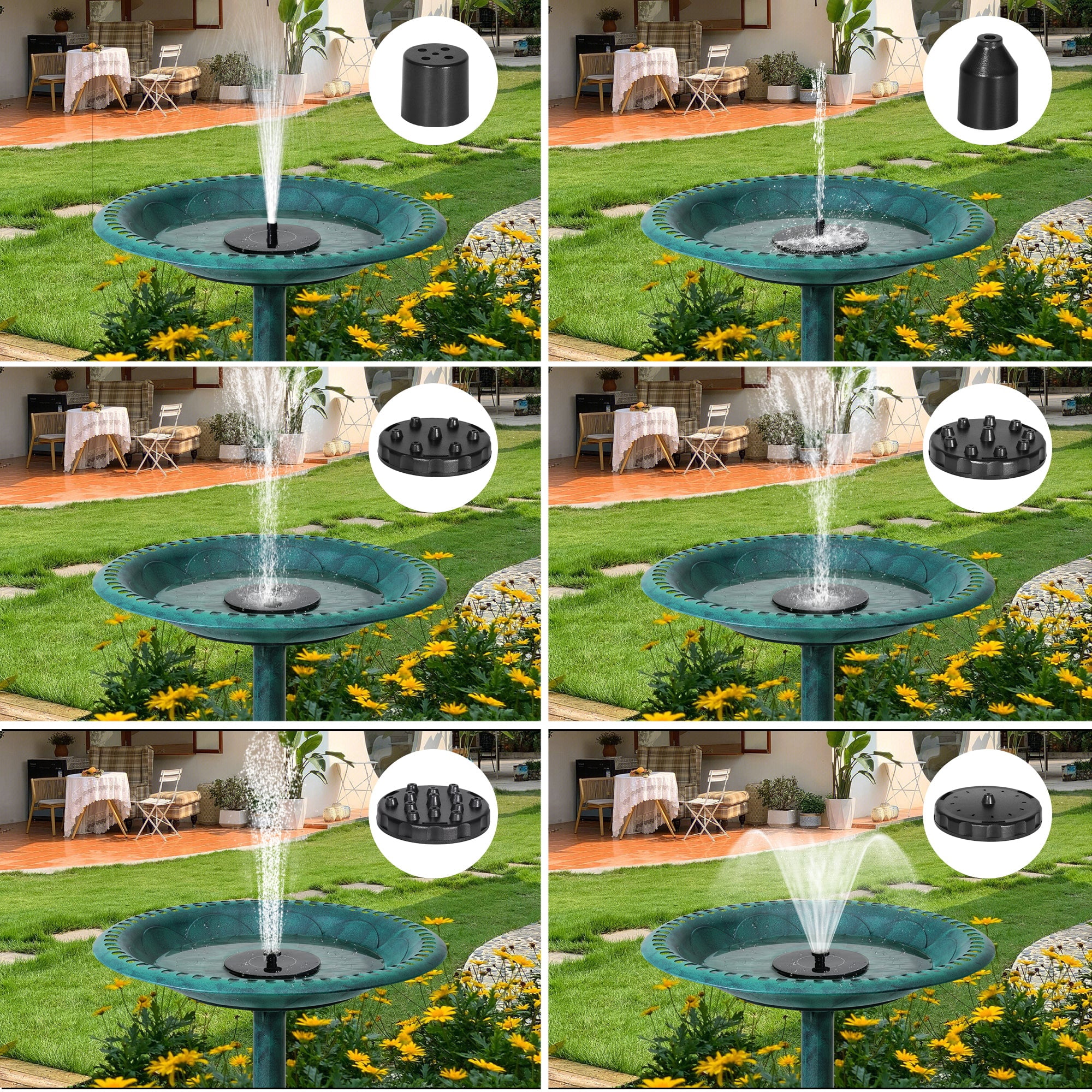 VECELO 28" Height Pedestal Antique Birdbath with Solar Powered Fountain Pump, Green