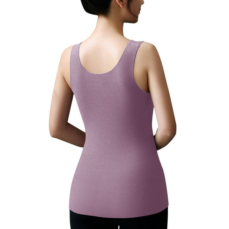 iOPQO tank top for women Sleeveless Thermal Shirts V Neck Vest With Built  In Bra Lined Underwear Thermal Tank Top With Spongy Pad Winter Tops For  Womens womens tops 