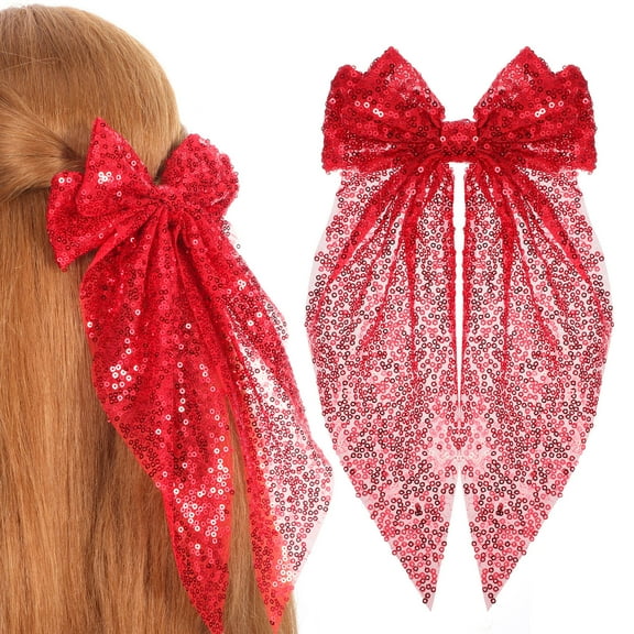 HONITANO Red Sparkly Bows For Girls Hair 2Pcs