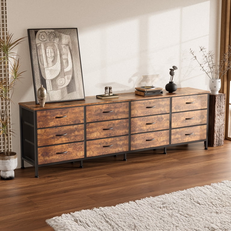 Amadwell 70" Dresser TV Stand, 12 Fabric Drawers, Rustic photo 4