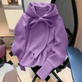 thumbnail image 4 of Njagoc3 Women's Bow Tie Front Sweatshirt Long Sleeve Pullover Top Ruched Waist Casual Hoodie with Pockets Trendy Fall Winter Outwear, 4 of 6
