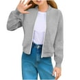 thumbnail image 3 of AHTJRT Bomber Jacket for Girls Slim Full Zip Long Sleeve Mock Neck Outerwear Knitted Jacket Lightweight Fall Spring Fashion Coats Gray#02 7-8 Years, 3 of 8