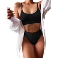 thumbnail image 1 of Ensemble Bikini String Taille Haute Côtelé 2 Pcs pour Femmes, 1 of 4