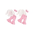thumbnail image 2 of Suagox Kid Girls Pants Set, Long Sleeve Crew Neck Letters Print Sweatshirt with Floral Flare Pants Headband Fall Outfit for 6-24 Months and 2-4 Years Old Baby, 2 of 10