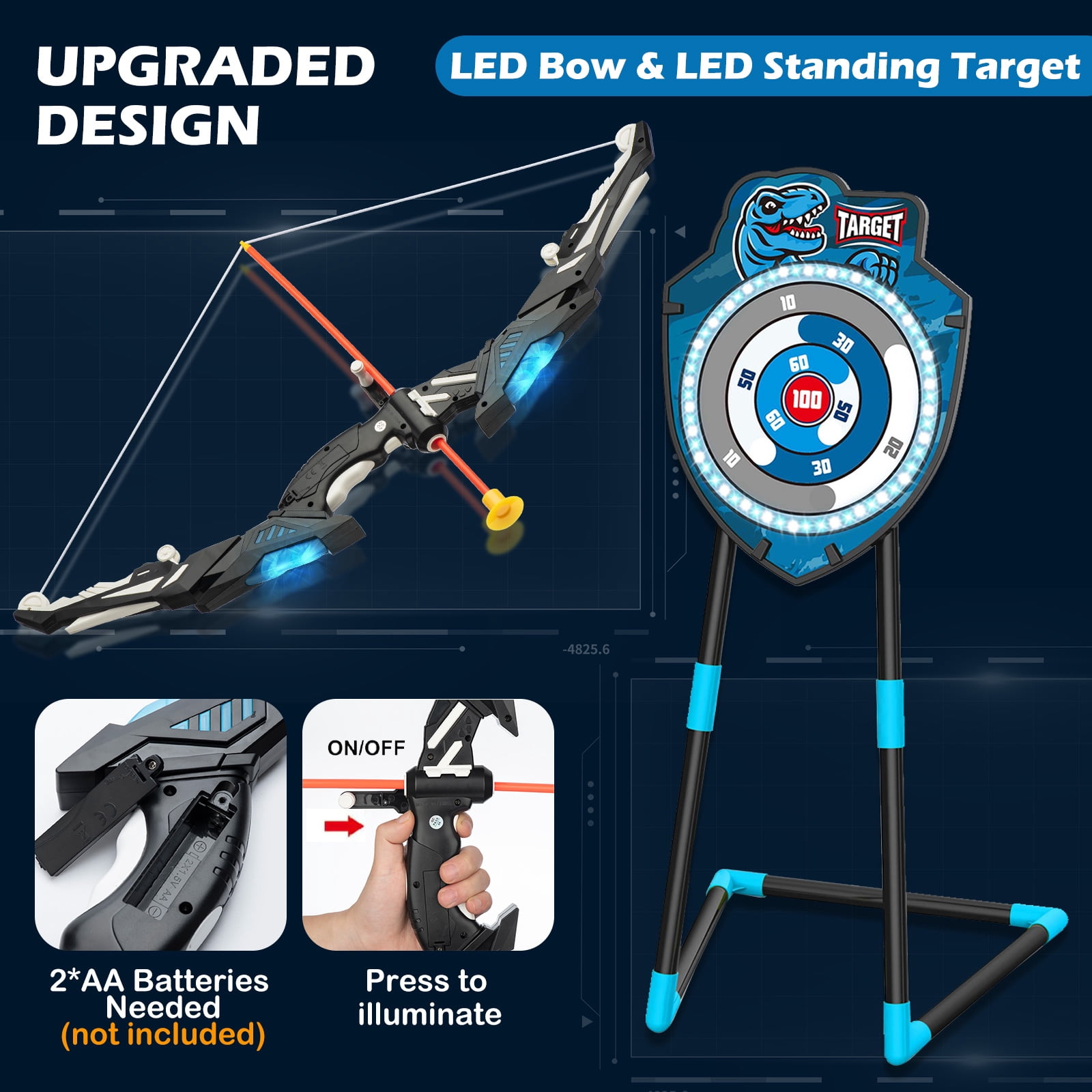 LED Standing Target Archery Set with Bow & Arrows for Kids 4-12 Years Old, Outdoor Sports Toy Boys & Girls (Blue/Green)