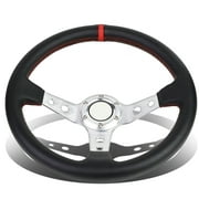 DNA Motoring SW-T520-SL-RD 350mm Silver 6-Bolt Spoke Red Stitched PVC Leather Racing Steering Wheel
