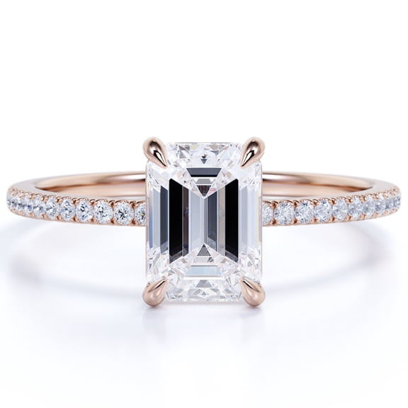 JeenMata 1.25 Carat emerald cut Moissanite Engagement Ring in 18k Rose Gold Over Silver