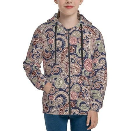 

Hoodies for Women Indian Paisley Pattern Long Sleeve Sweatshirt Drawstring Zip Up Hoodie with Pockets Teen Girl Clothes
