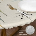 thumbnail image 3 of Blue Yellow Diamond Round Tablecloth, Fitted Table Cover with Elastic for 45"-54" Round Tables, Modern Geometric Middle Century Beige Table Cloth Outdoor Indoor Dinning Party Waterproof Tablecloths, 3 of 7