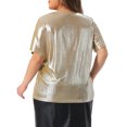 thumbnail image 3 of Plus Size Metallic Top for Women Keyhole Round Neck Short Sleeve t Shirt Party Blouses Tee Top 3X Champagne, 3 of 6