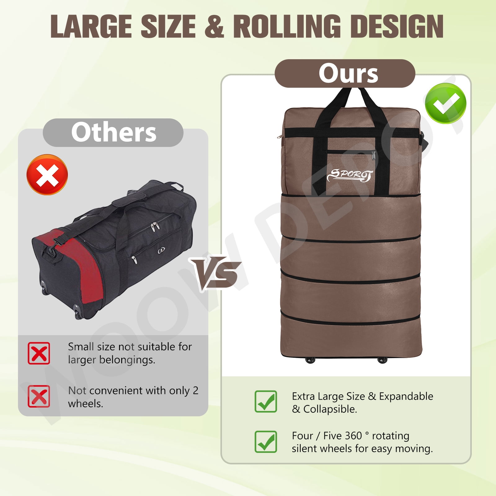 WOOW DEPOT 40in Expandable Suitcase Bag 4 Layer Collapsible Rolling Luggage Wheeled Duffle Bag Large for Home Storage Cargo Travel Business Moving