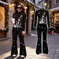 thumbnail image 2 of WhouRiu Girls Christmas Graphic Outfit Sets Fall Winter Long Sleeve Zip Up Jacket Flared Pants Clothes Set 4-14 Years, 2 of 6