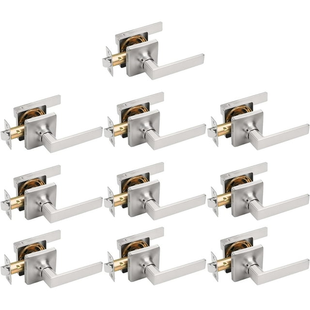 Square Passage Door Handles Interior Matte Door Handles Indoor Keyless Non-Locking Lever Set for Hallway or Closet Doors Reversible for Right/Left Handed Door