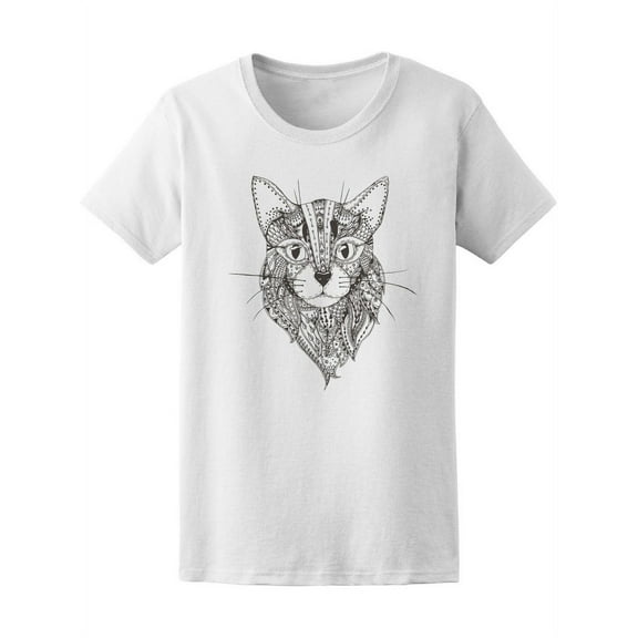 Cat Ethnic Floral Zen Doodle T-Shirt Women -Image by Shutterstock, Female Medium