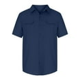 thumbnail image 5 of Shirts for Men Summer Fashion Vacation Solid Color Cotton Linen Double Pocket Casual Shirts Short Sleeves Discount Deals Navy, 3XL, 5 of 9