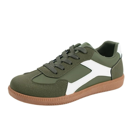 Green Women'S Retro Trainer Sneakers Spring Autumn Soft Sole Flat Round Toe Low Top Casual Non-Slip Lightweight Daily Walking Footwear Size 42