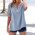 thumbnail image 2 of RongHuan Women's Short Sleeve Shirts Button Down Cotton Linen Tops Spring Summer V Neck T-Shirt Casual Loose Fit Blouses, 2 of 5