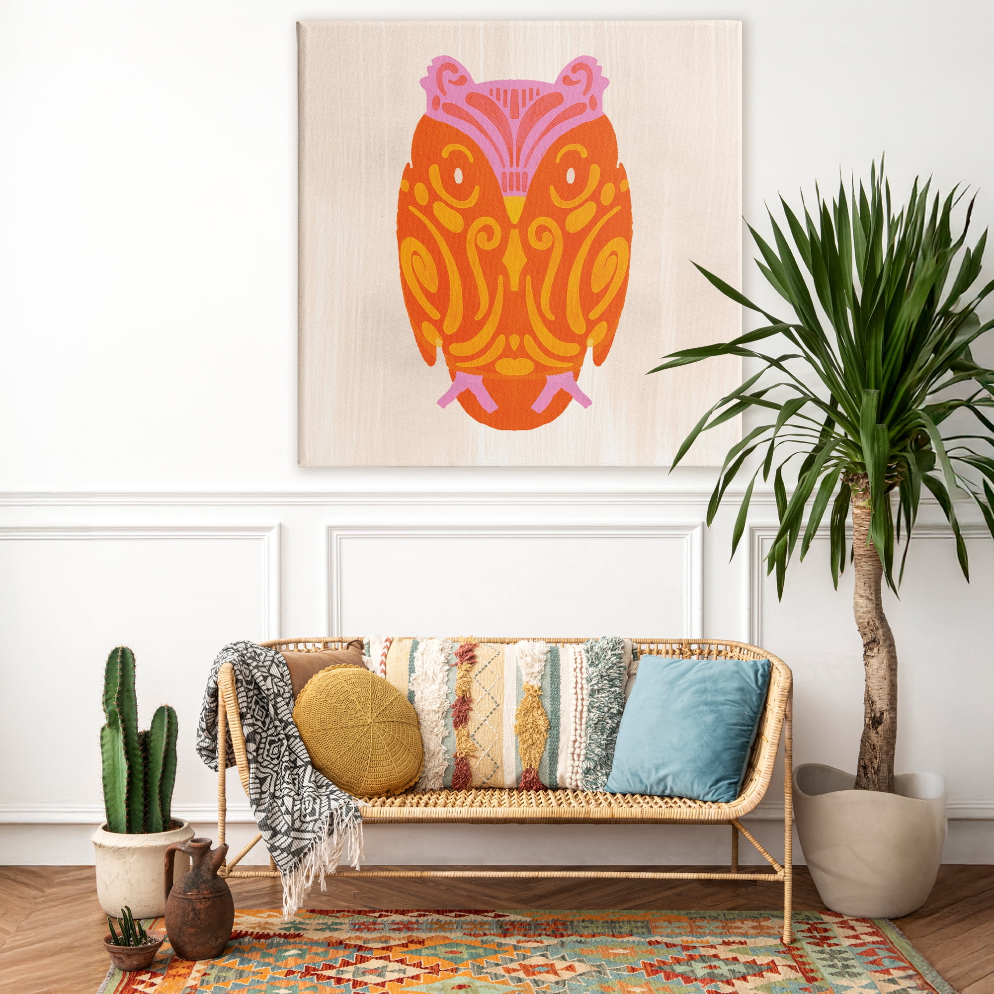 Stupell Industries Vibrant Folk Owl Motif Canvas Wall Art, design by The Paper Curator