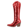 thumbnail image 2 of FSJ Women Fashion Sequin Cowboy Boots Western Bling Cowgirl Knee High Boots Almond Closed Toe Pull On Chunky Heel Wide Calf Boots Shoes Size 4 Red, 2 of 4