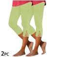 thumbnail image 2 of Jgppe Women's Capris Casual Pants 2 Pack Solid Color Elastic Waist Ribbed Stretchy Hem Hollow out Summer Capri, 2 of 7