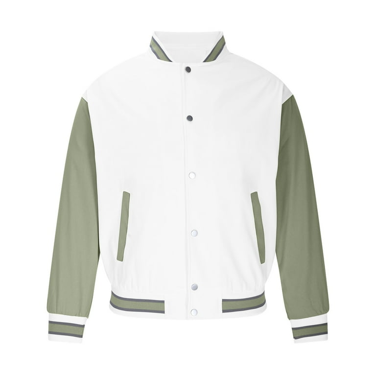 Olyvenn Mens Fashion Varsity Jacket Casual Slim Fit Cotton Bomber