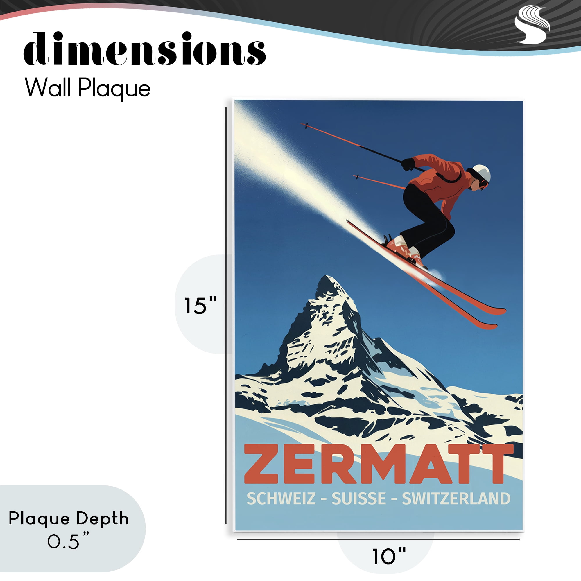 Stupell Industries Zermatt Ski Poster Wall Plaque Art, design by Andreas Magnusson