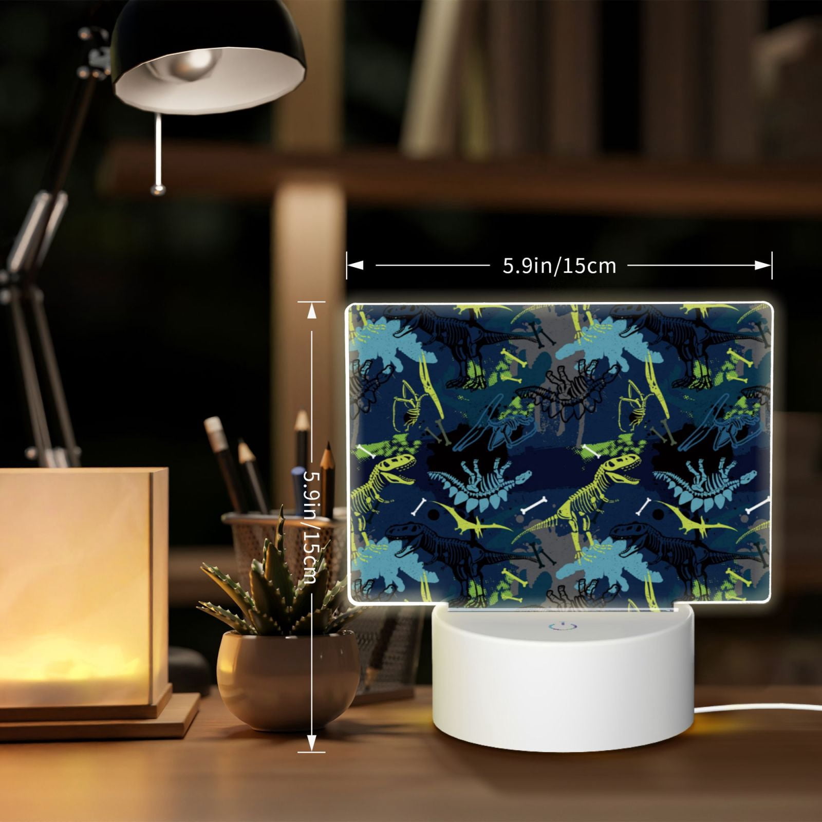 Kdxio Cartoon Dinosaur Rectangular Acrylic Night Light Acrylic Sleep Night Light Friend Gifts for Birthday Gifts for Women Teens Boys Girls