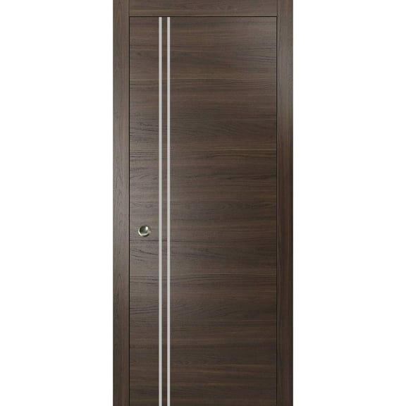 Sliding French Pocket Door 18 x 80 inches with | Planum 0310 Chocolate Ash with Frosted Glass | Kit Trims Rail Hardware | Solid Wood Interior Bedroom Sturdy Doors