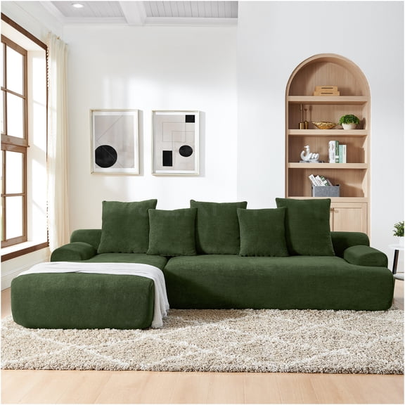 JERFIT Modular Velvet L-Shaped Sectional Sofa, Modern Upholstered Convertible Couch with Free Combination for Living Room, Bedroom, Green