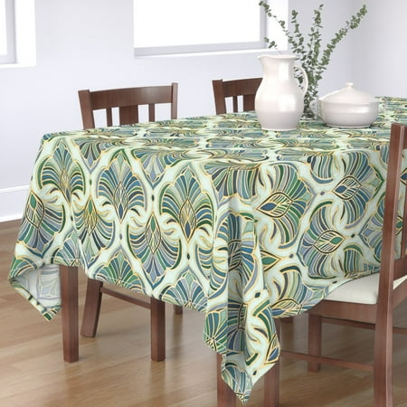 

Cotton Sateen Tablecloth 70 Square - Art Deco Jade Nouveau Emerald Green Pastel Fans Print Custom Table Linens by Spoonflower