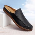 thumbnail image 3 of Men's Backless Slip‑On Mule Loafer Shoes, Rounded Toe Smooth Leather‑Like Upper Hand‑Stitched Edge Details Flat Flexible Outsole For Casual Daily And Indoor Outdoor Occasions, 3 of 7