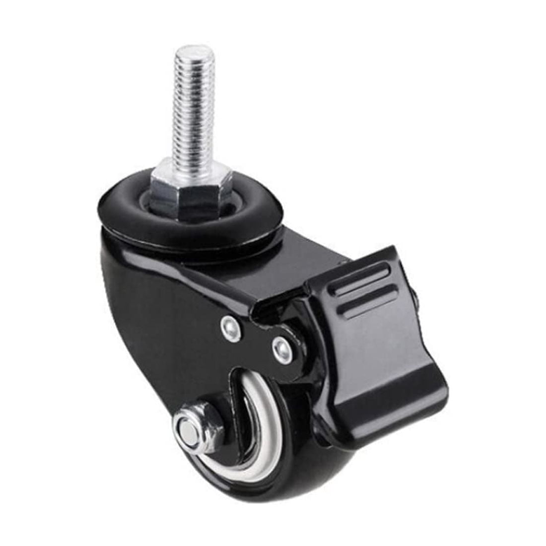 4Pcs 1.5 Inch Heavy Duty Caster Wheels Swivel Casters with Brake and M8 Threaded Stem, Loading 50kg/110lbs Black Rubber -