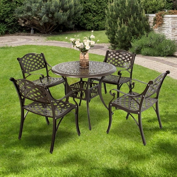 PULUOMIS 5 Piece Outdoor Patio Bistro Set include 30.7" Bistro Dining Table and 4 Backyard Garden Chairs Set