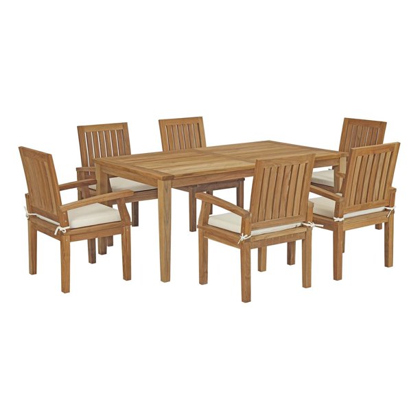 Modway Marina 7 Piece Outdoor Patio Teak Outdoor Dining Set in Natural ...