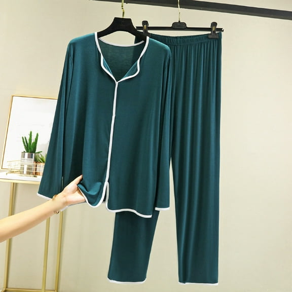 Pajamas for Women Plus Size Cotton Loungewear Long Sleeve Silky Undershirts and Elastic Waist Pants