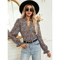 thumbnail image 1 of V Neck Colorful Floral Print Long Sleeve Fall Blouse for Women, 1 of 3