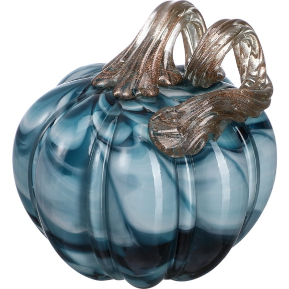 PAMINGONO Simulation Pumpkin Decor – Glass Craft Ornament – Blue Pumpkin Adornment for Home, Tabletop, or Fall Decoration