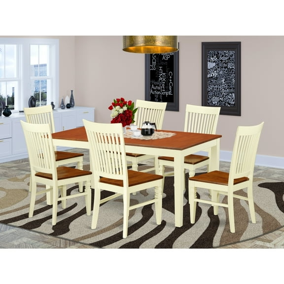 Dinette Set 7 Piece - Kitchen Table with 6 Chairs - Solid Wood Dining Set - Extendable Table - Classic Design